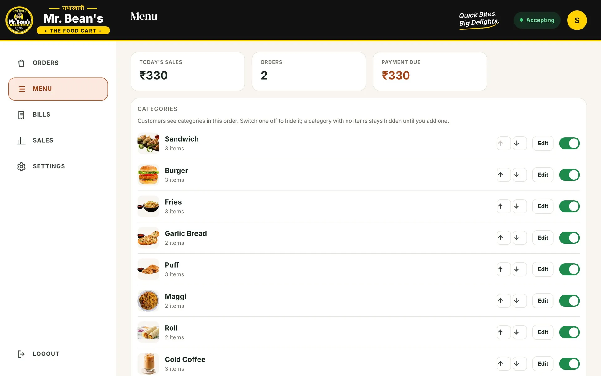 Menu manager
